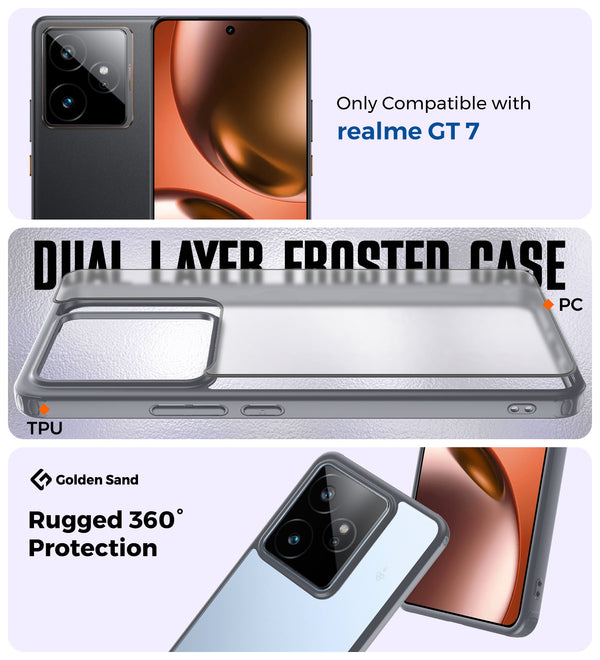 Realme GT 7, Realme GT 7T 5G (6.8 inch) Back Cover | Rugged Frosted Series, Grey