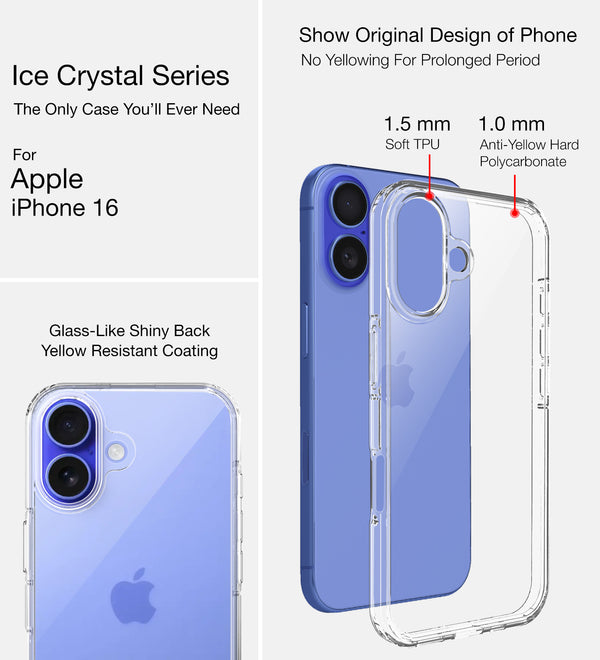 Apple iPhone 16 (6.1 inch) Back Cover | Ice Crystal Series, Crystal Clear