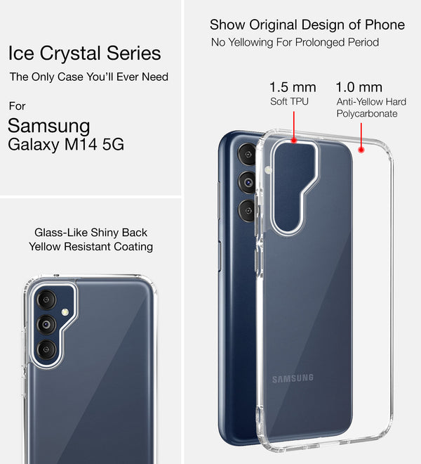 Samsung Galaxy M14 5G (6.6 inch) Back Cover | Ice Crystal Series, Crystal Clear