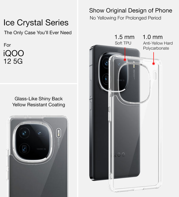 iQOO 12 5G (6.78 inch) Back Cover | Ice Crystal Series, Crystal Clear