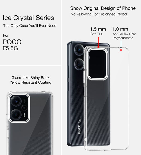 POCO F5 5G (6.67 inch) Back Cover | Ice Crystal Series, Crystal Clear