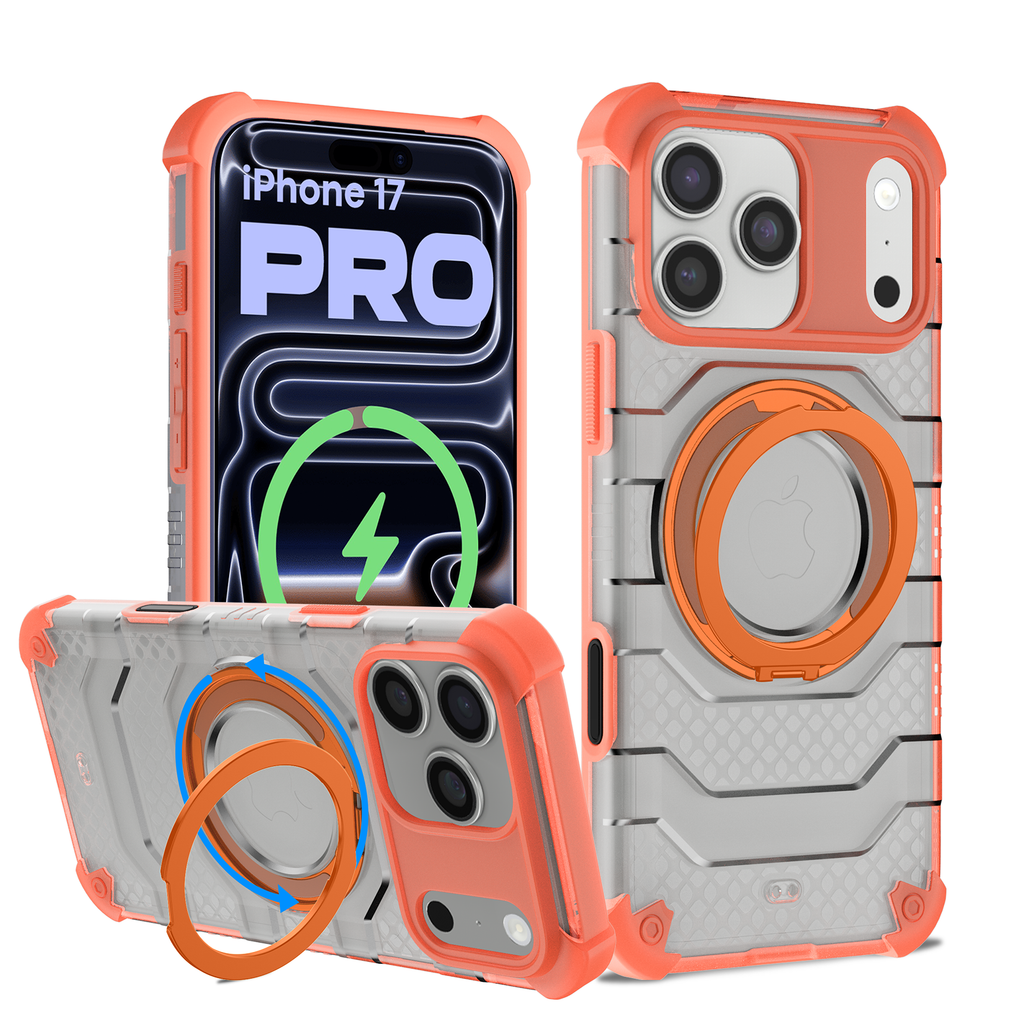 Apple iPhone 17 Pro (6.3 inch) Back Cover | Explorer MagSnap Series With 360° Ring Stand, Cosmic Orange