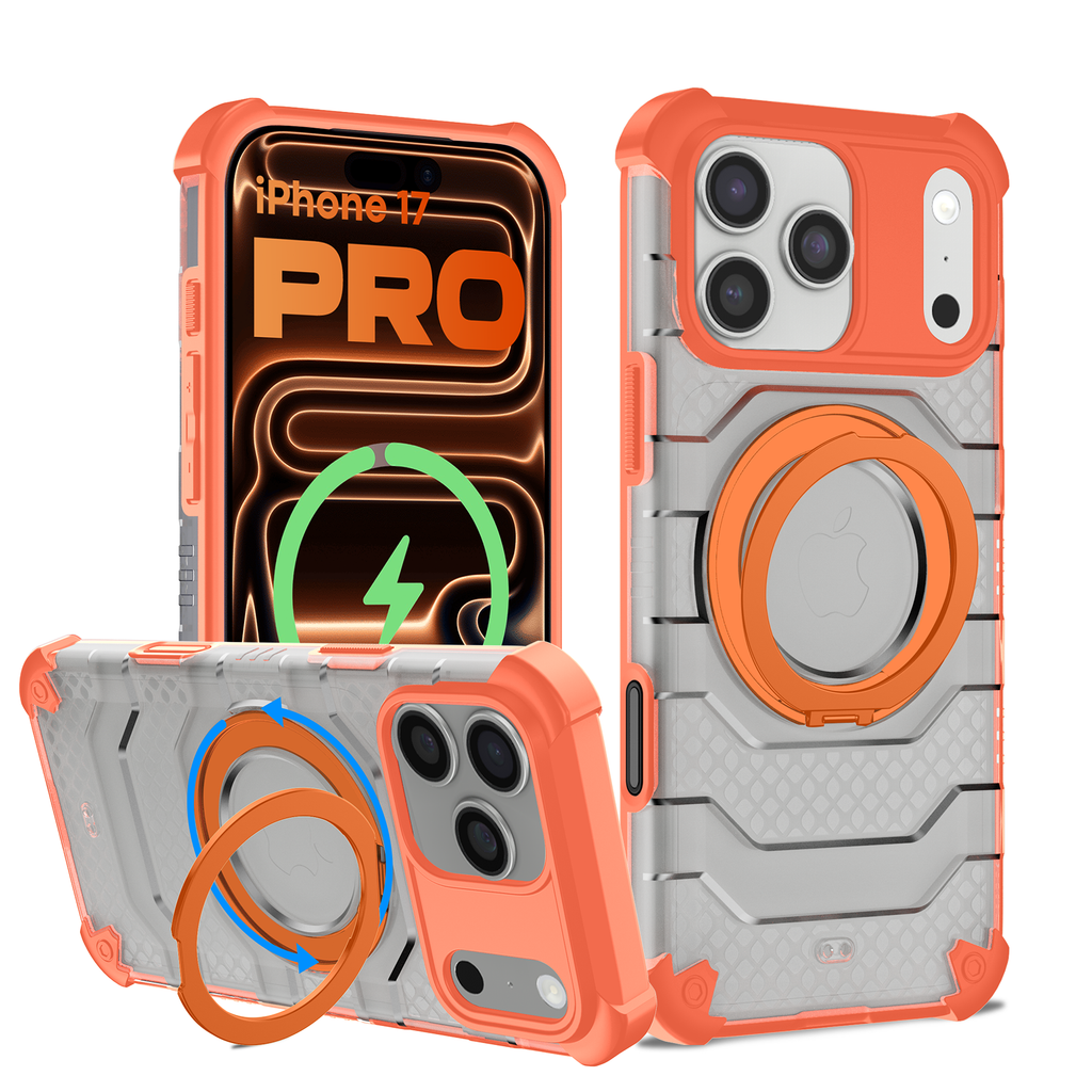 Apple iPhone 17 Pro (6.3 inch) Back Cover | Explorer MagSnap Series With 360° Ring Stand, Cosmic Orange