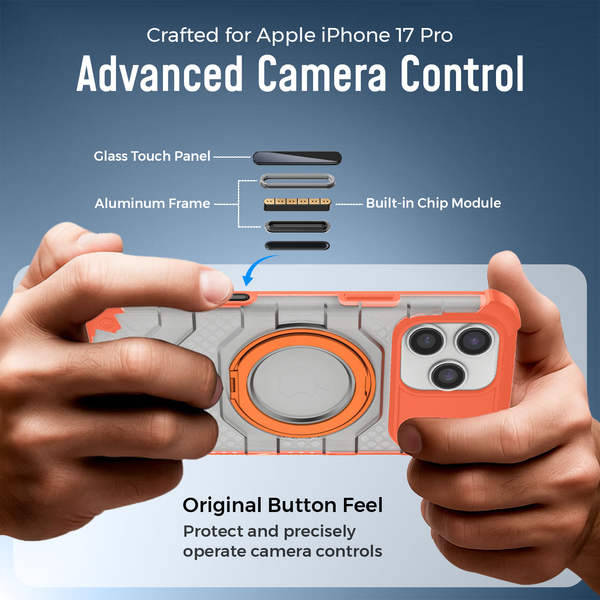 Apple iPhone 17 Pro (6.3 inch) Back Cover | Explorer MagSnap Series With 360° Ring Stand, Cosmic Orange