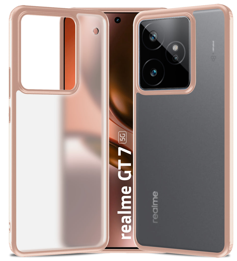 Rugged Frosted Semi Transparent PC Shock Proof Slim Back Cover for Realme GT 7, Realme GT 7T 5G, 6.8 inch, Pink