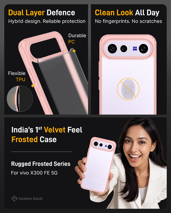 Vivo X300 FE 5G (6.31 inch) Back Cover | Rugged Frosted Series, Eclipse Pink