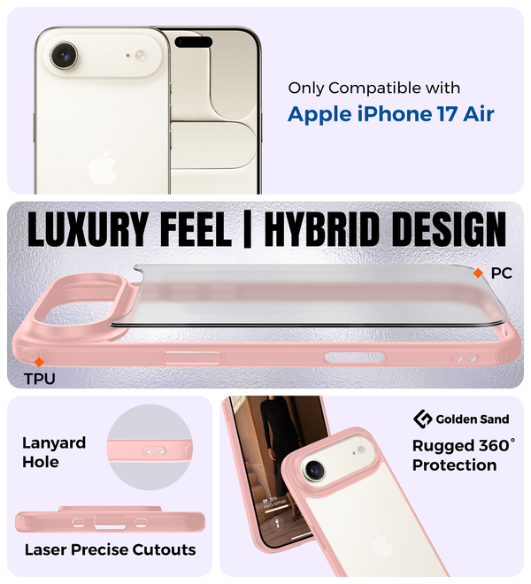 Apple iPhone Air 5G, iPhone 17 Air (6.9 inch) Back Cover | Rugged Frosted Series, Mist Pink
