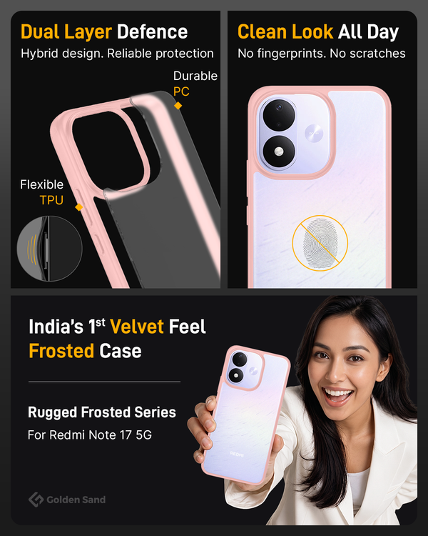 Redmi Note 17 5G (7.0 inch) Back Cover | Rugged Frosted Series, Pink