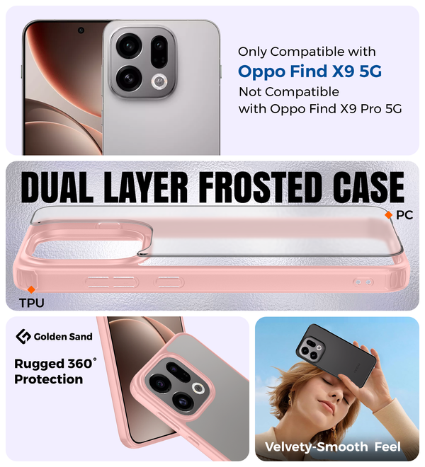 Oppo Find X9 5G (6.59 inch) Back Cover | Rugged Frosted Series, Mist Pink