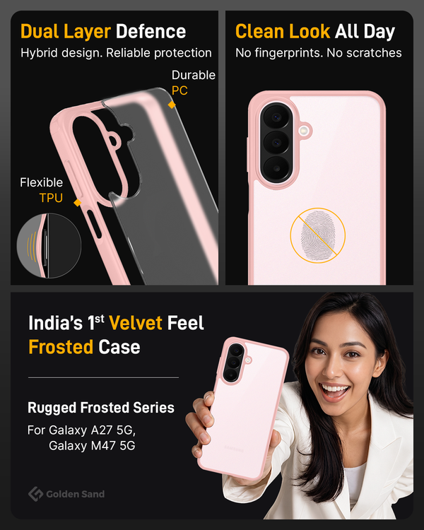 Samsung Galaxy M47 5G, Samsung Galaxy A27 5G (6.7 inch) Back Cover | Rugged Frosted Series, Pink