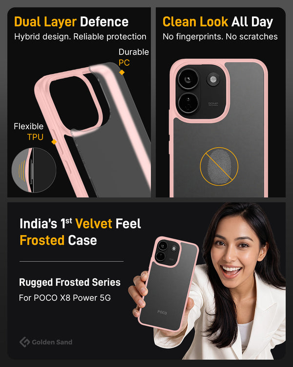 POCO X8 Power 5G (6.83 inch) Back Cover | Rugged Frosted Series, Pink
