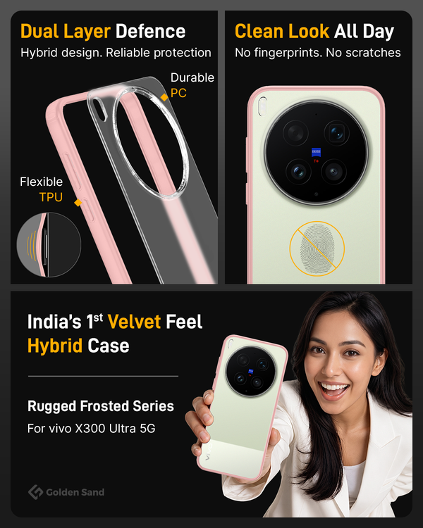 Vivo X300 Ultra 5G (6.82 inch) Back Cover | Rugged Frosted Series, Lilac Pink
