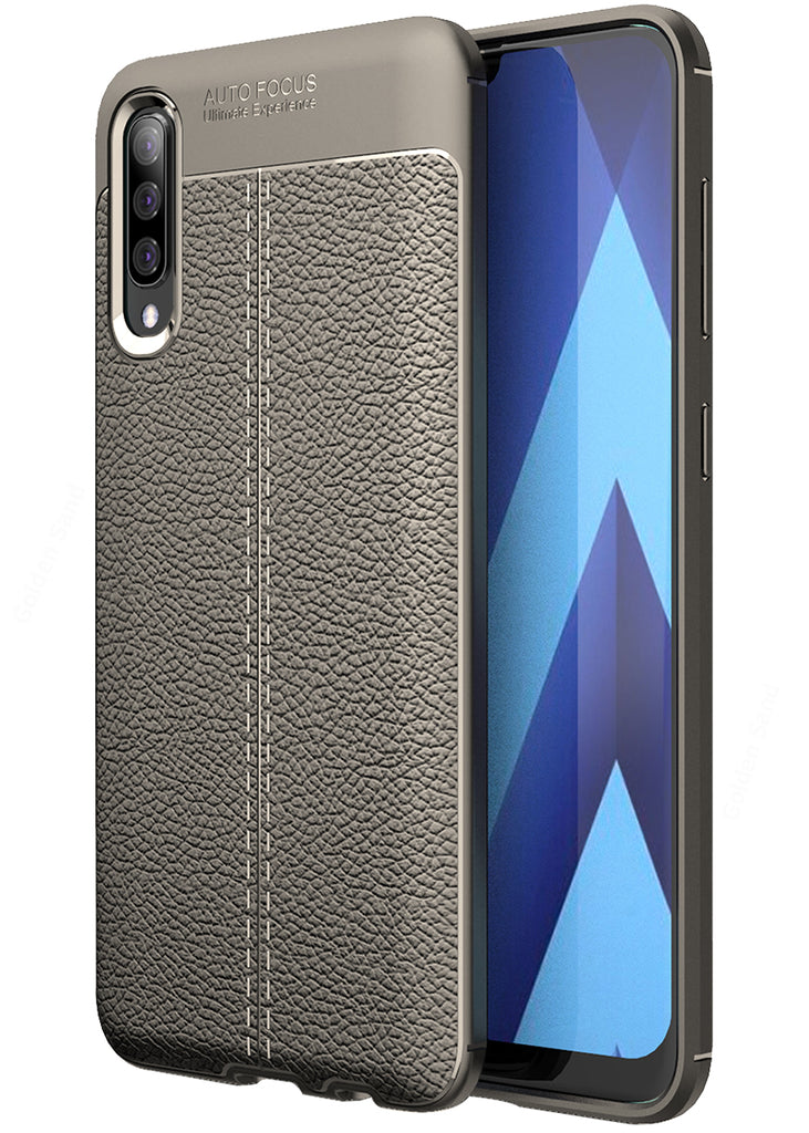 Leather Armor TPU Series Shockproof Armor Back Cover for Samsung Galaxy A50s, A50, A30s 6.4 inch, Grey