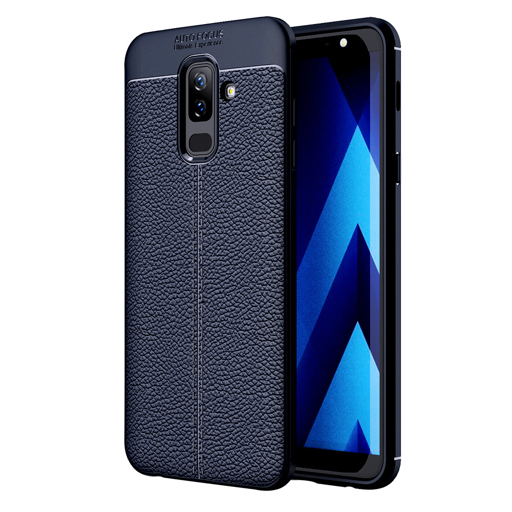 Back Cover, Drop Tested, TPU (Rubber), blue, Galaxy A6 Plus, Leather, Leather Armor TPU, ₹500 - ₹699, Solid, Slim Design, , samsung