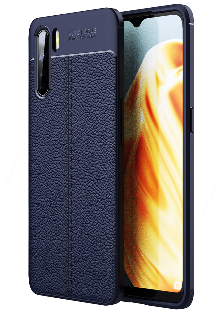 Leather Armor TPU Series Shockproof Armor Back Cover for Oppo F15 6.4 inch, Blue