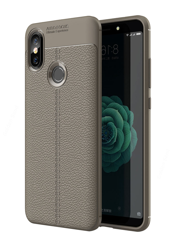 Back Cover, Drop Tested, TPU (Rubber), Grey, Leather, Mi A2, , Xiaomi, Leather Armor TPU, ₹500 - ₹699, Solid, Slim Design