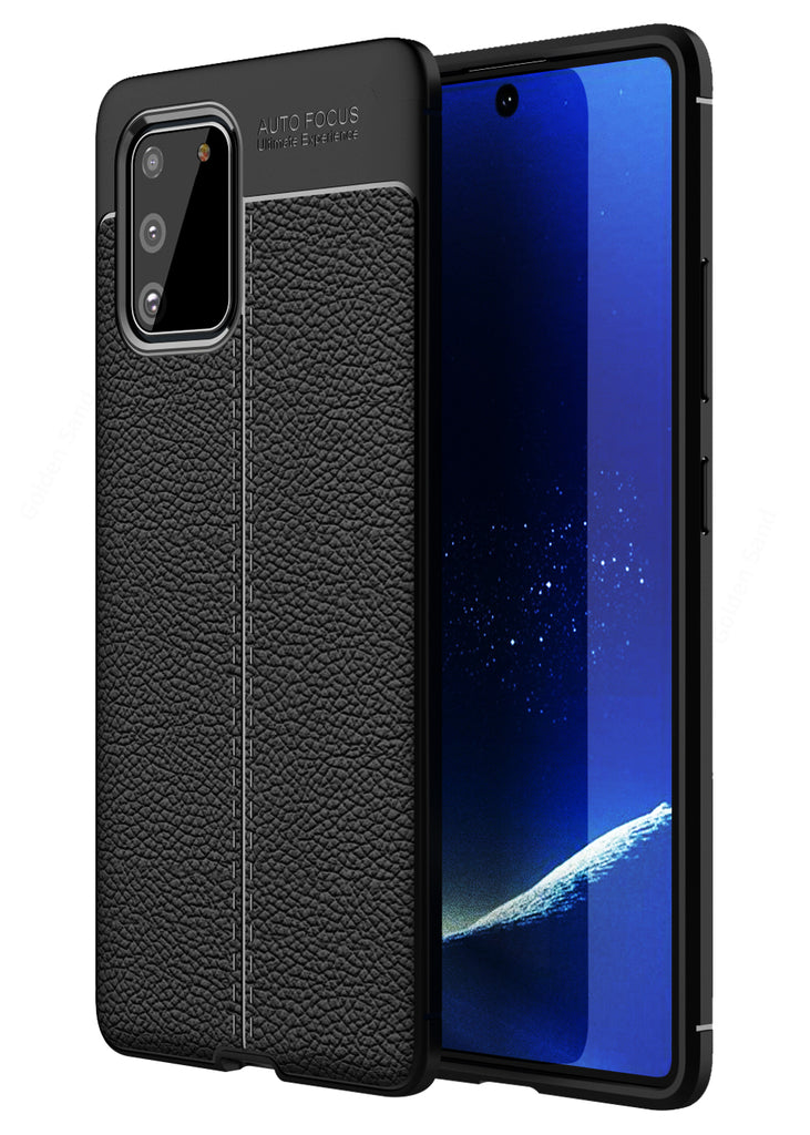 Leather Armor TPU Series Shockproof Armor Back Cover for Samsung Galaxy S10 Lite 6.7 inch, Black