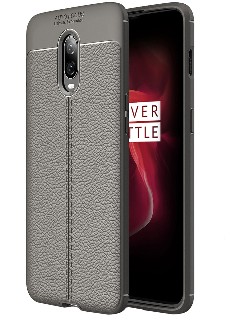 Back Cover, Drop Tested, TPU (Rubber), Grey, Leather, Leather Armor TPU, ₹500 - ₹699, Solid, Slim Design, oneplus, oneplus 6T, 