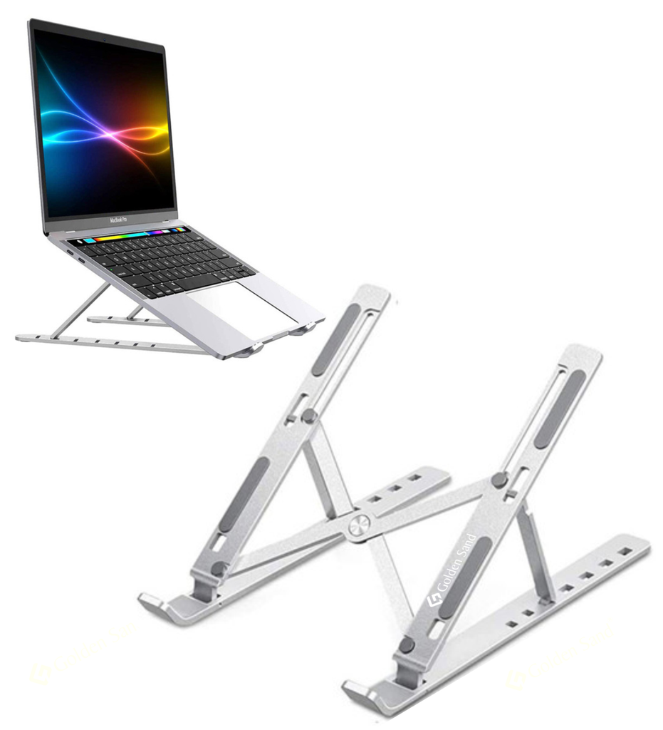 Golden Sand FlexiSmart Laptop Holder Stand, Foldable Height Adjustable Metal Frame, Ergonomic, Over Heating Protection, for all Laptops & MacBooks