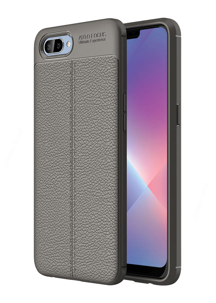 Back Cover, Drop Tested, TPU (Rubber), Grey, Leather, Leather Armor TPU, ₹500 - ₹699, Solid, Slim Design, realme 2