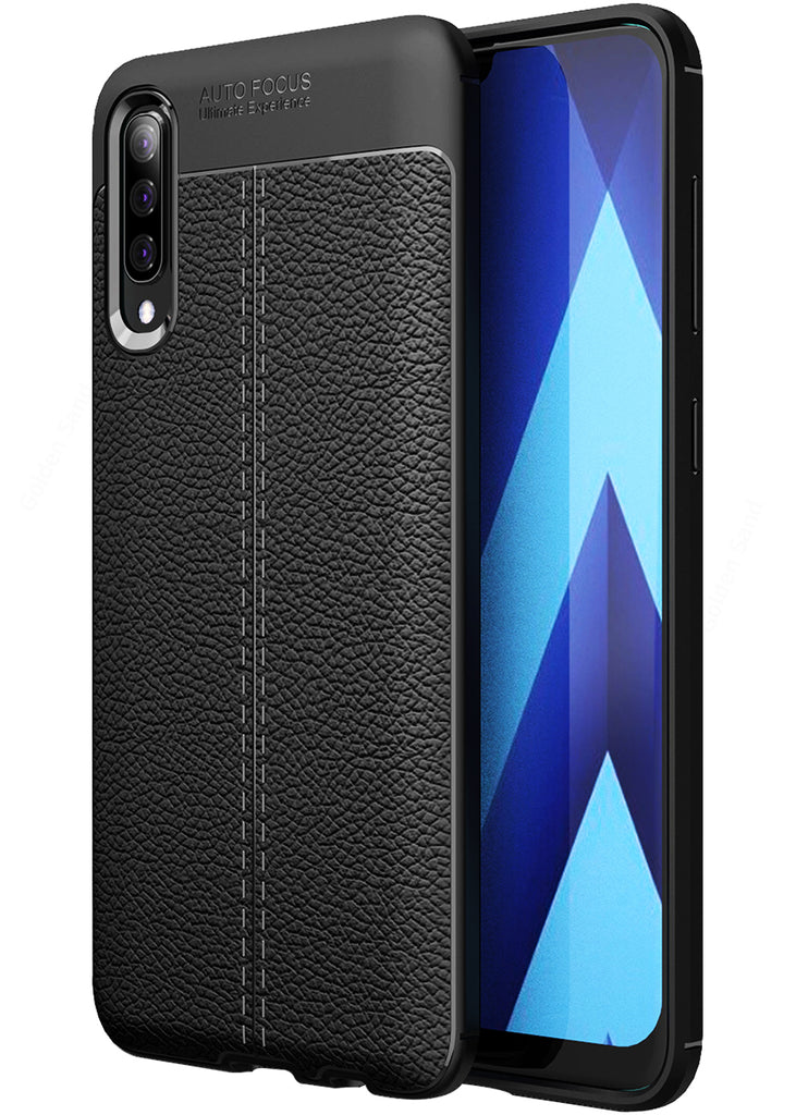 Leather Armor TPU Series Shockproof Armor Back Cover for Samsung Galaxy A70, Samsung Galaxy A70s, 6.7 inch, Black