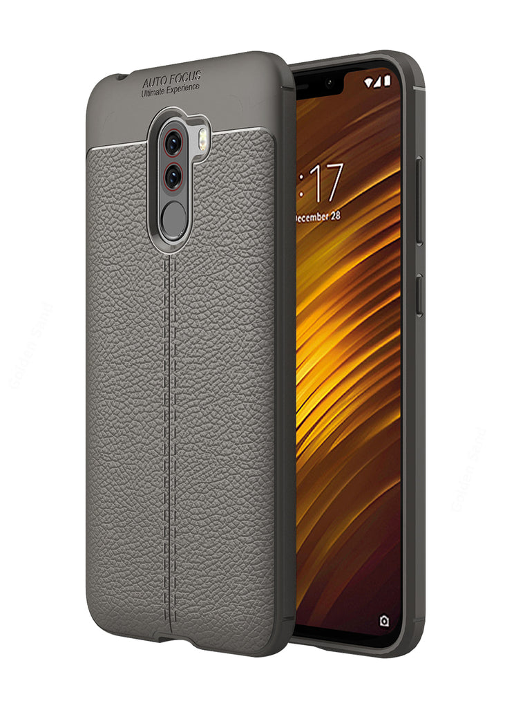Back Cover, Drop Tested, TPU (Rubber), Grey, Leather, Leather Armor TPU, ₹500 - ₹699, Solid, Slim Design, Poco F1, Xiaomi