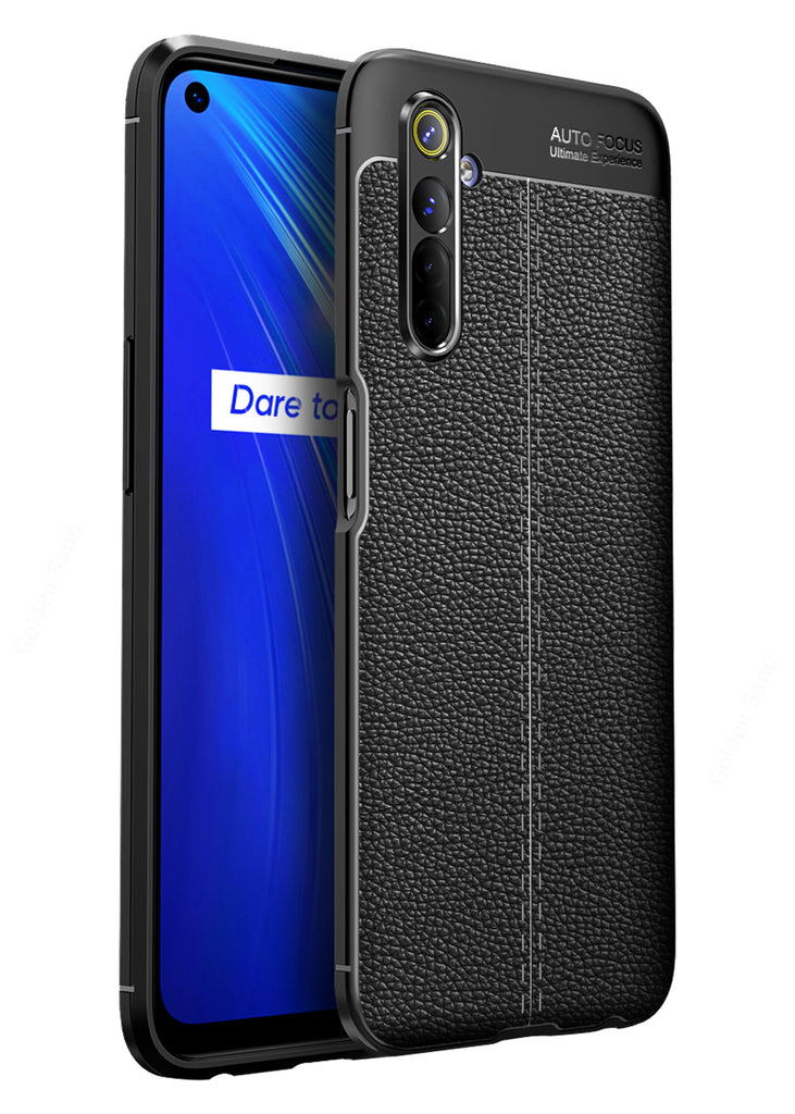 Back Cover, Drop Tested, TPU (Rubber), black, Leather, Leather Armor TPU, ₹500 - ₹699, Solid, Slim Design, , realme 6