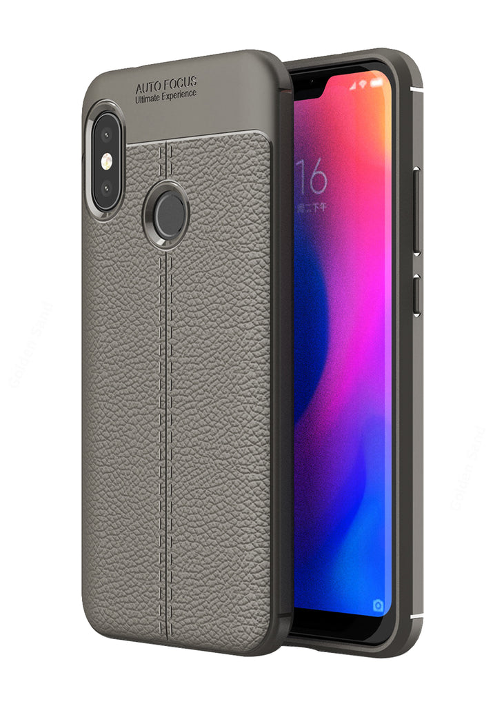 Back Cover, Drop Tested, TPU (Rubber), Grey, Leather, Leather Armor TPU, ₹500 - ₹699, Solid, Slim Design, Redmi 6 Pro, Xiaomi