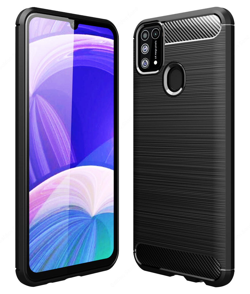 Back Cover, Drop Tested, TPU (Rubber), black, Carbon Fibre, Solid, Slim Design, Galaxy M31, ₹0 - ₹499, samsung