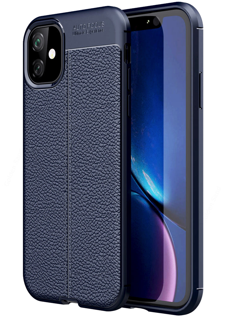 Leather Armor TPU Series Shockproof Armor Back Cover for Apple iPhone 11 6.1 inch, Blue