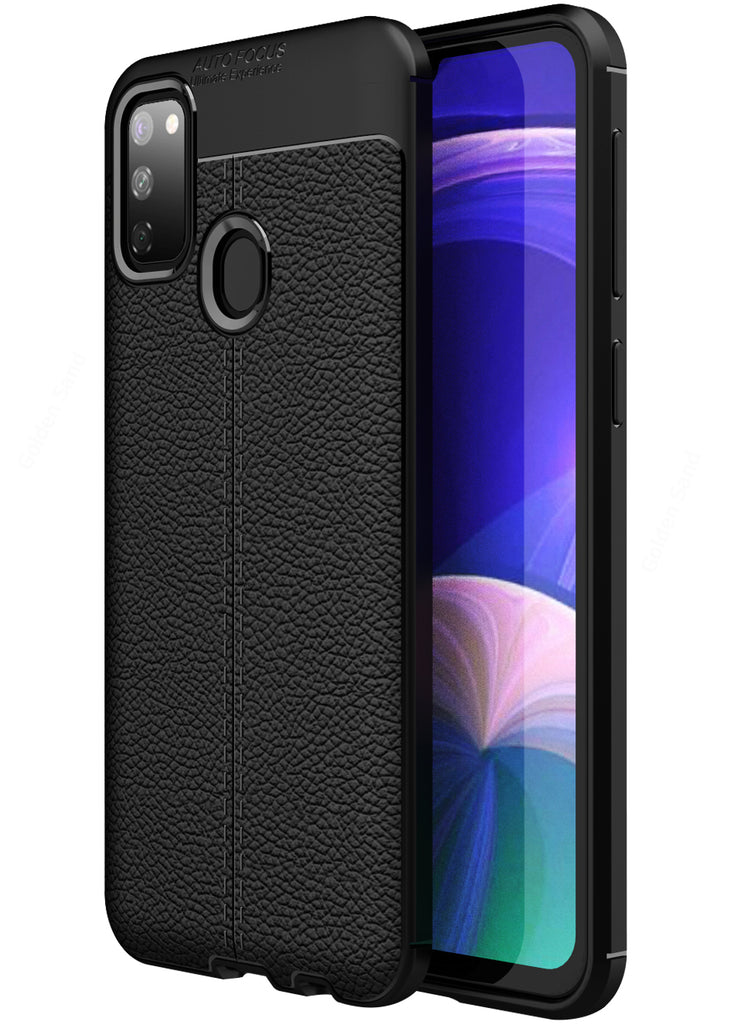 Leather Armor TPU Series Shockproof Armor Back Cover for Samsung Galaxy M21 2021 Edition, Samsung Galaxy M21, M30s 6.4 inch, Black