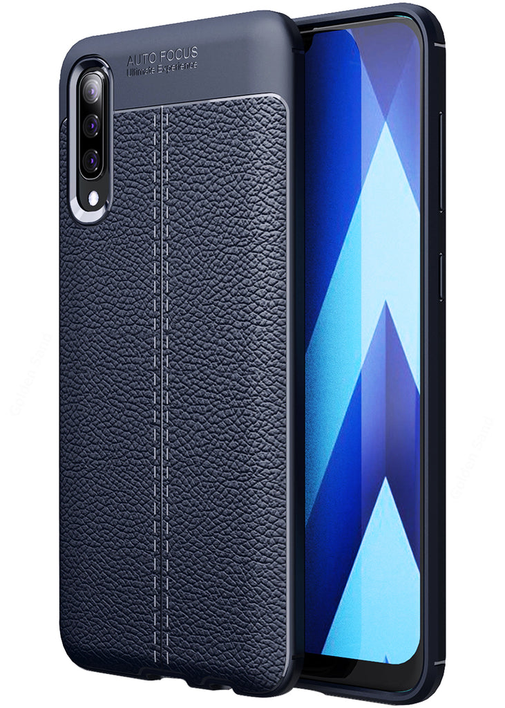 Leather Armor TPU Series Shockproof Armor Back Cover for Samsung Galaxy A70, Samsung Galaxy A70s, 6.7 inch, Blue