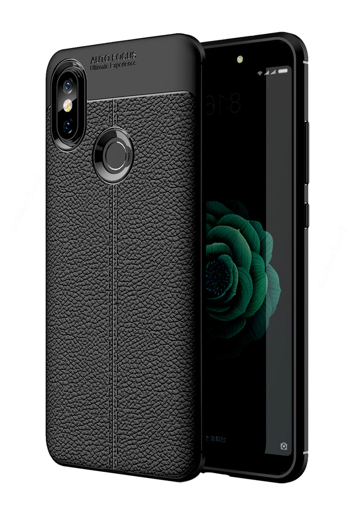 Back Cover, Drop Tested, TPU (Rubber), black, Leather, Mi A2, , Xiaomi, Leather Armor TPU, ₹500 - ₹699, Solid, Slim Design