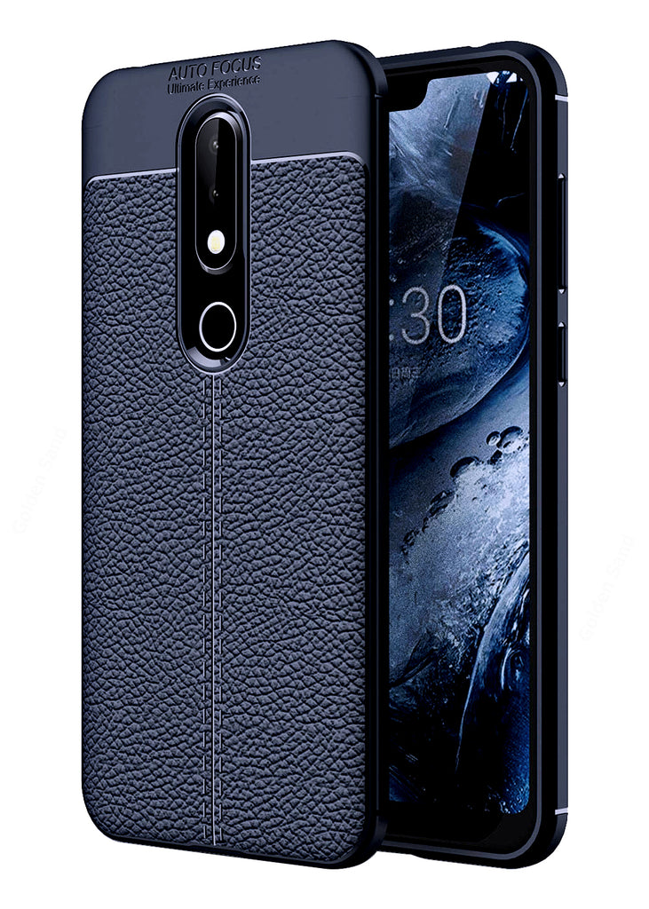 Back Cover, Drop Tested, TPU (Rubber), blue, Leather, Nokia, Nokia 6.1 Plus, Leather Armor TPU, ₹500 - ₹699, Solid, Slim Design