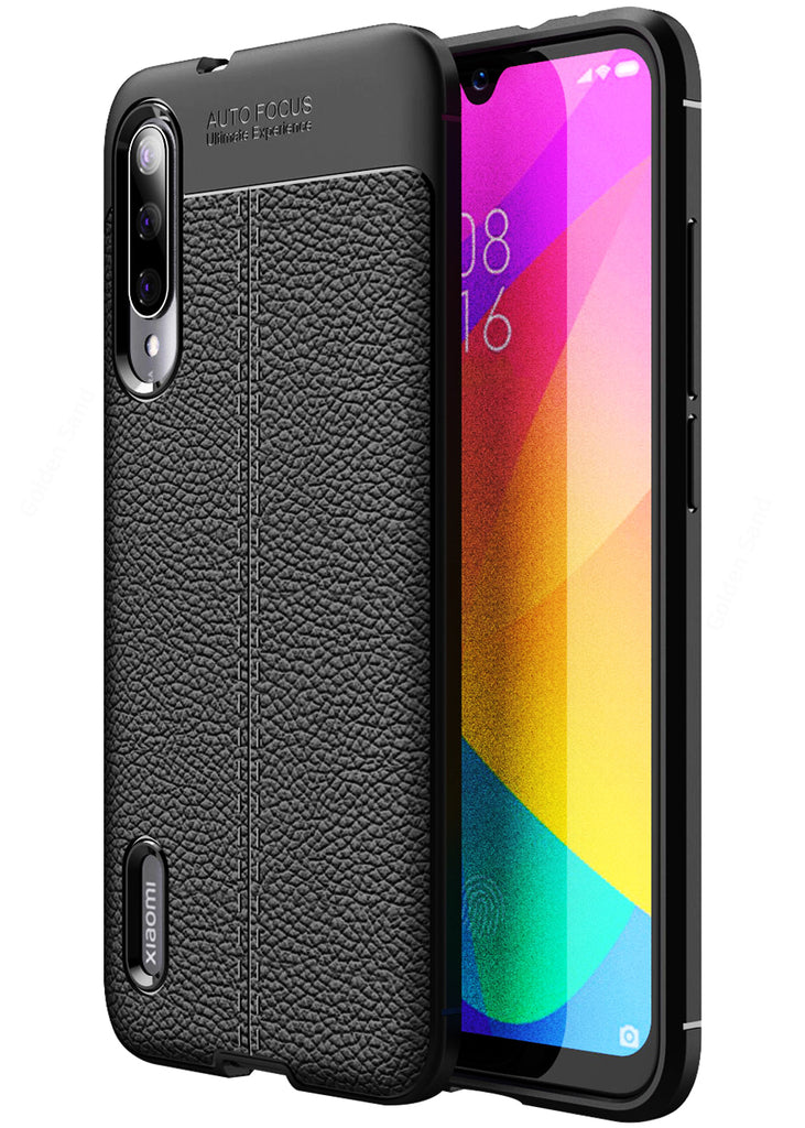Leather Armor TPU Series Shockproof Armor Back Cover for Xiaomi Mi A3 6.1 inch, Black