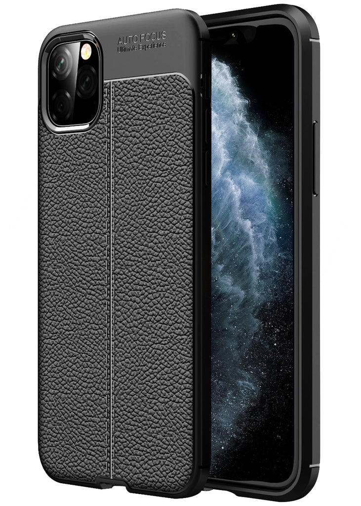 Leather Armor TPU Series Shockproof Armor Back Cover for Apple iPhone 11 Pro Max 6.5 inch, Black