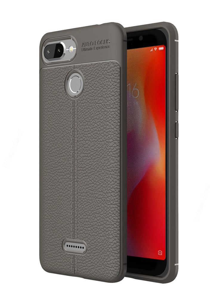 Back Cover, Drop Tested, TPU (Rubber), Grey, Leather, Leather Armor TPU, ₹500 - ₹699, Solid, Slim Design, Redmi 6, Xiaomi