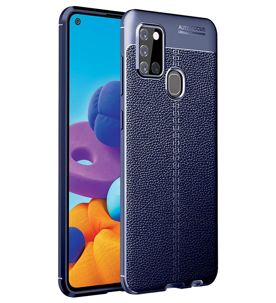 Leather Armor TPU Series Shockproof Armor Back Cover for Samsung Galaxy A21s 6.5 inch, Blue