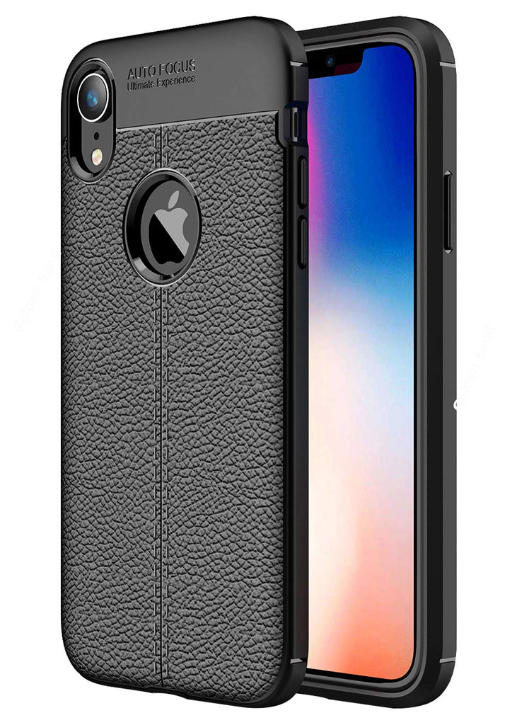 Leather Armor TPU Series Shockproof Armor Back Cover for Apple iPhone XR 6.1 inch, Black