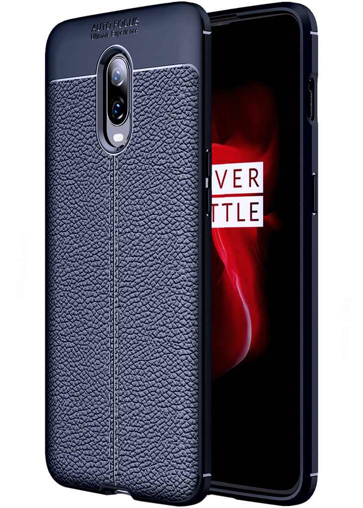 Back Cover, Drop Tested, TPU (Rubber), blue, Leather, Leather Armor TPU, ₹500 - ₹699, Solid, Slim Design, oneplus, oneplus 6T, 