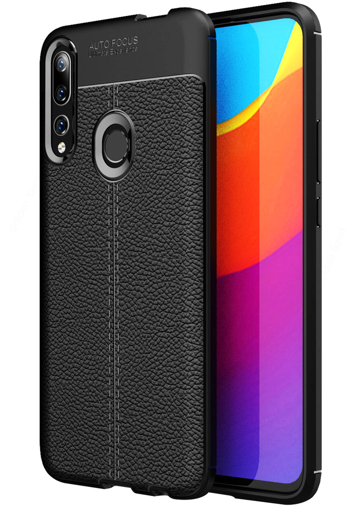 Leather Armor TPU Series Shockproof Armor Back Cover for Honor 9X, Huawei Y9 Prime 2019 6.5 inch, Black