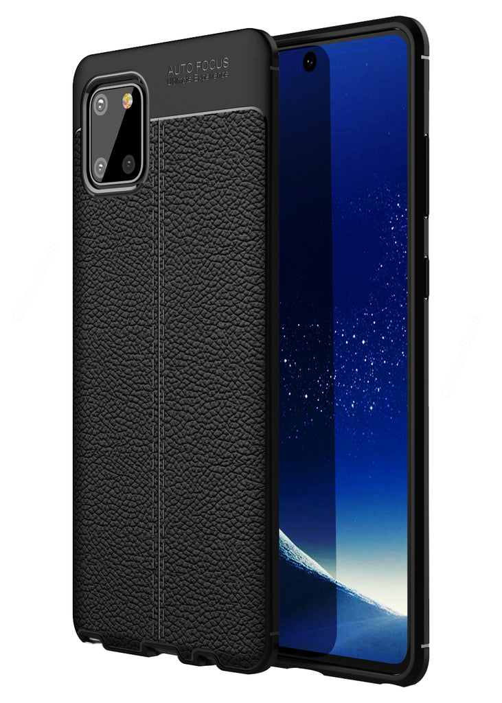 Leather Armor TPU Series Shockproof Armor Back Cover for Samsung Galaxy Note 10 Lite 6.7 inch, Black