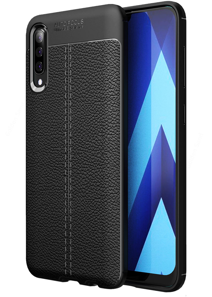 Leather Armor TPU Series Shockproof Armor Back Cover for Samsung Galaxy A50s, A50, A30s 6.4 inch, Black