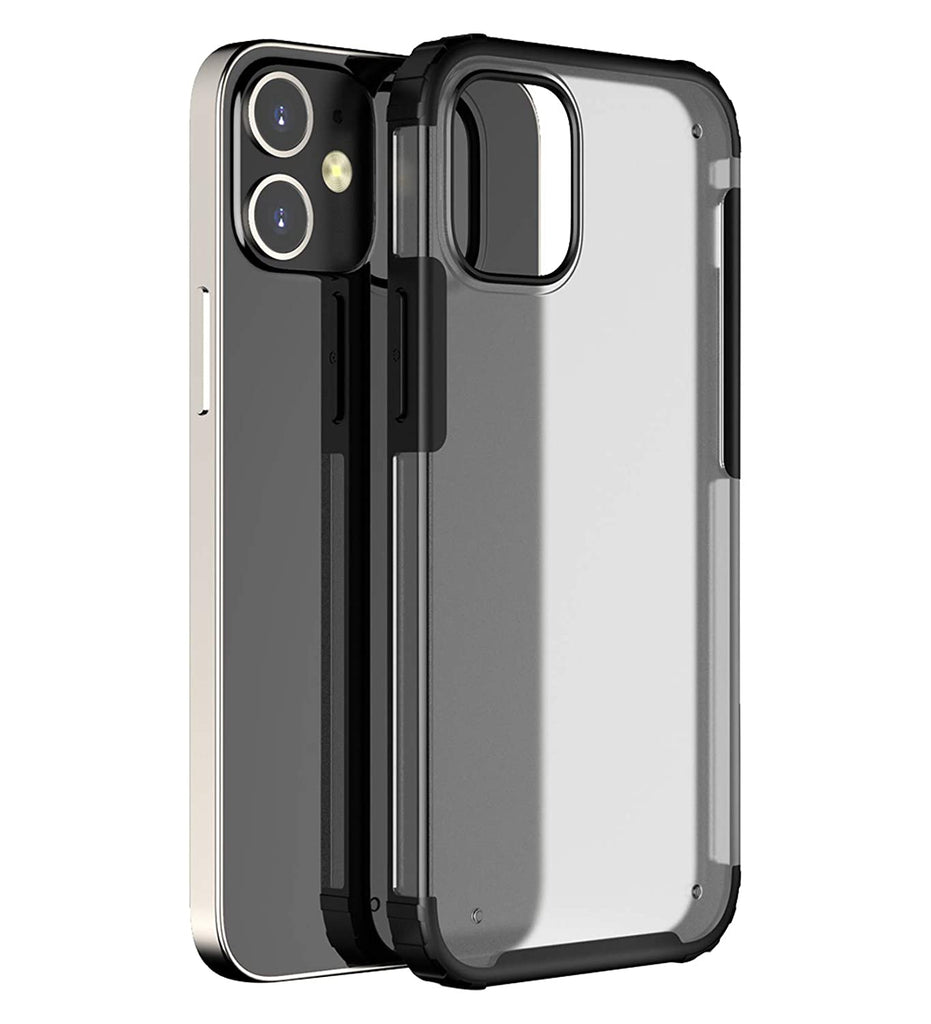 Rugged Frosted Series Semi Transparent PC Shock Proof Slim Back Cover for Apple iPhone 12 Mini, Black
