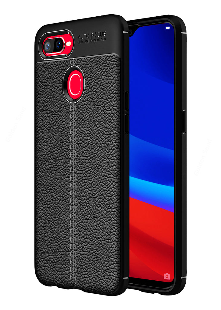 Back Cover, Drop Tested, TPU (Rubber), black, Leather, oppo, Oppo F9 Pro, Leather Armor TPU, ₹500 - ₹699, Solid, Slim Design