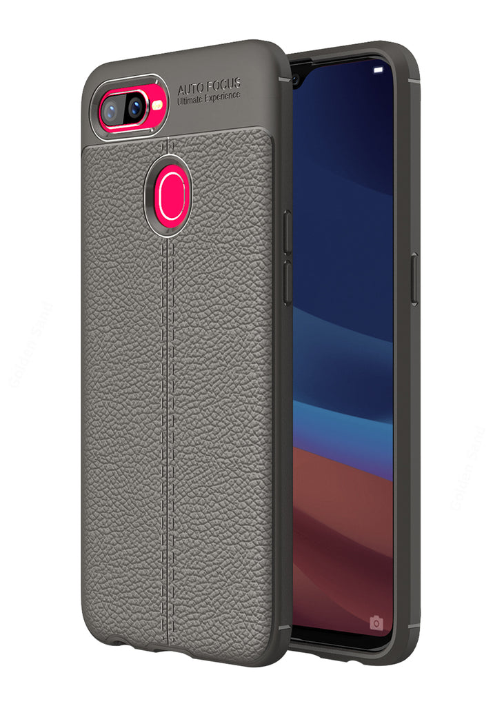 Back Cover, Drop Tested, TPU (Rubber), Grey, Leather, oppo, Oppo F9 Pro, Leather Armor TPU, ₹500 - ₹699, Solid, Slim Design