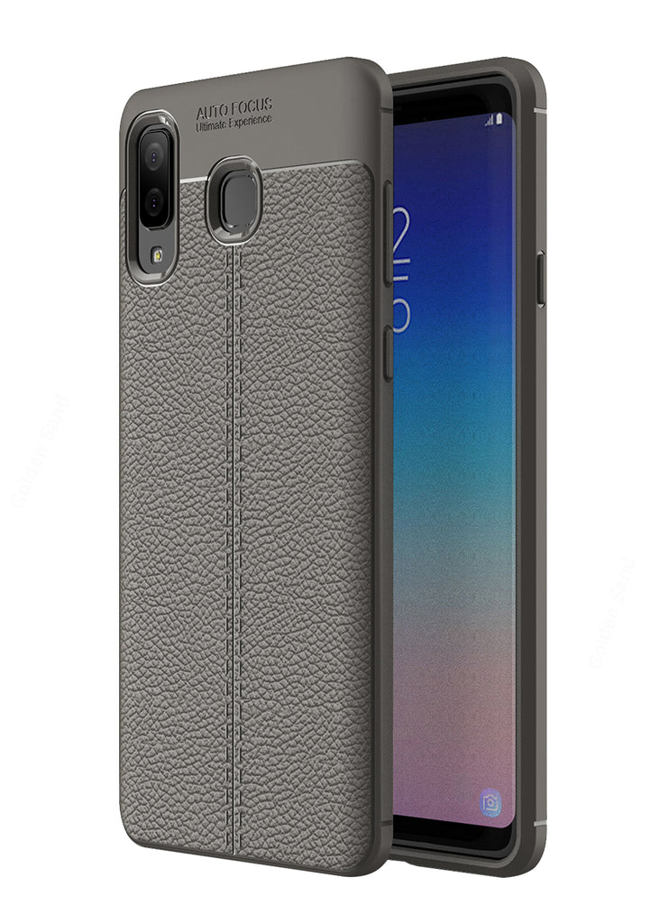 Back Cover, Drop Tested, TPU (Rubber), Galaxy A8 Star, Grey, Leather, Leather Armor TPU, ₹500 - ₹699, Solid, Slim Design, , samsung