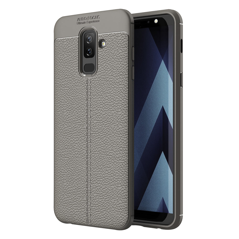 Back Cover, Drop Tested, TPU (Rubber), Galaxy A6 Plus, Grey, Leather, Leather Armor TPU, ₹500 - ₹699, Solid, Slim Design, , samsung