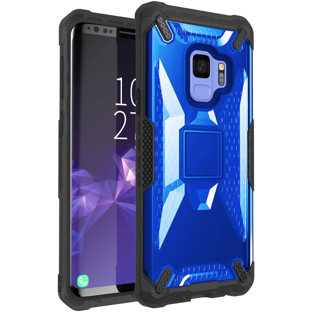 Defense Series Rugged Bumper Armor Transparent Bumper Back Cover for Samsung Galaxy S9, Plasma Blue