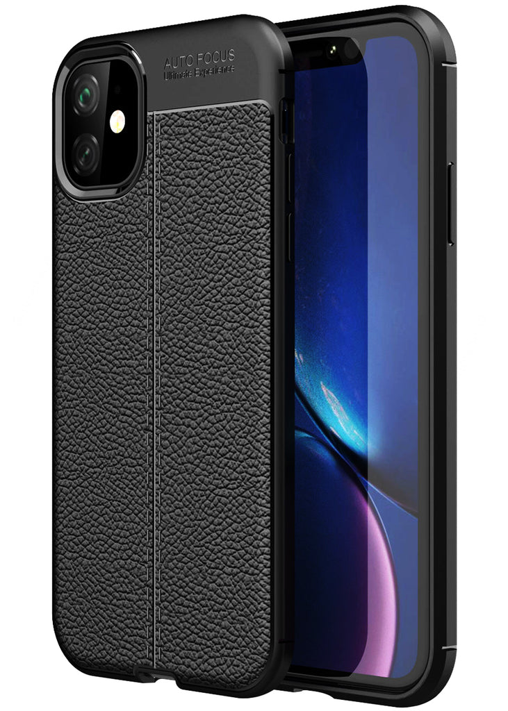 Leather Armor TPU Series Shockproof Armor Back Cover for Apple iPhone 11 6.1 inch, Black
